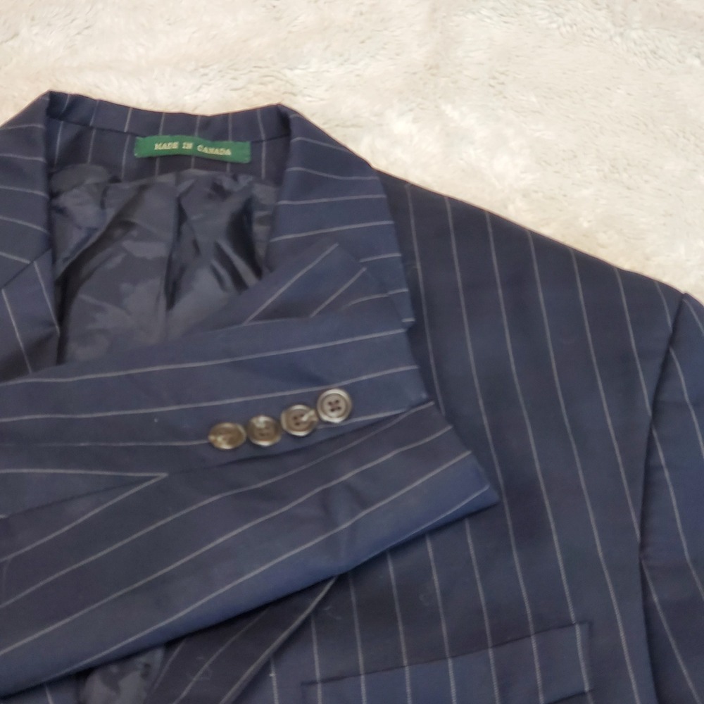 Lauren Ralph Lauren Blue White Pinstripe‎ Office Wool Suit Jacket 41L Pant 34x30